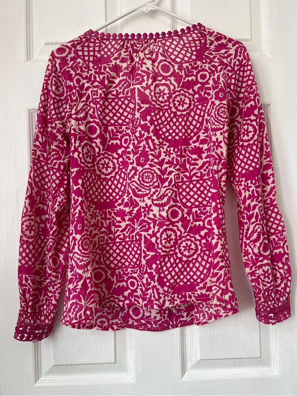 Tory Burch Pink Floral Lace-Trim Long-Sleeve Top blouse size 2